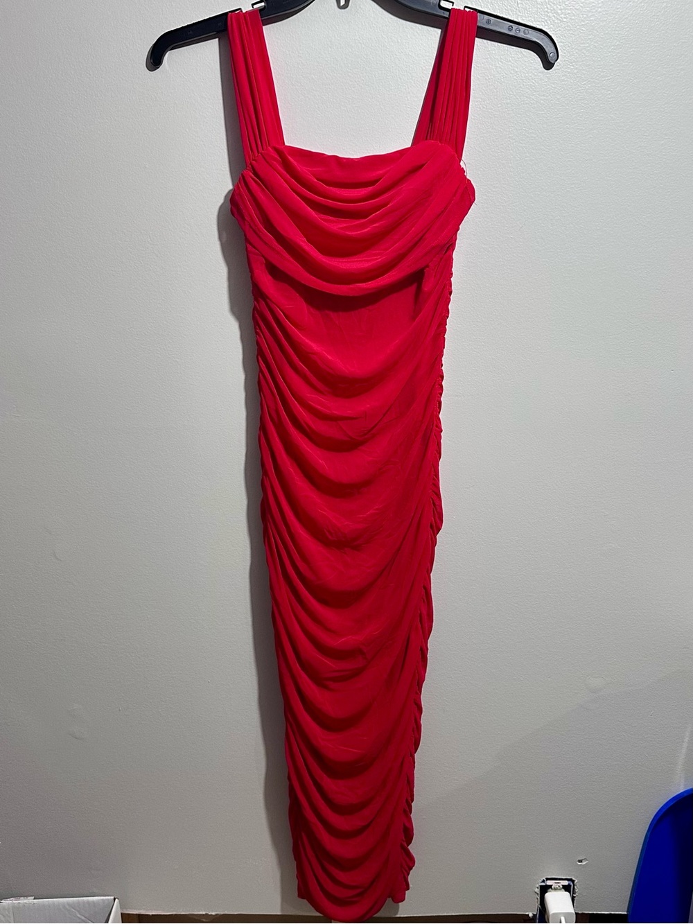 PrettyGarden Sculpted Red Ruched Dress Size S Wide Straps (1248)